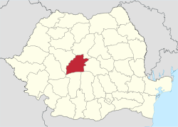 Administrative map of Romania with Sibiu county highlighted