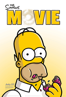 Film poster showing Homer Simpson eating a donut.
