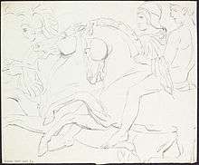 Pencil sketch of warriors on horseback