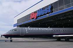 CRJ-7000 exiting SkyWest hangar