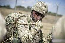 British soldier drinking water on exercise