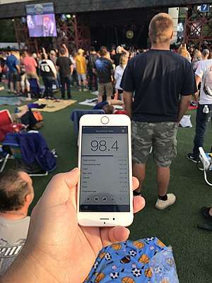Image showing sound level of 98 decibels at an outdoor concert