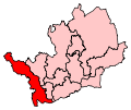 A medium sized constituency. It is long and thin in shape, stretching from the northwest to the southwest of the county.