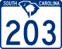 South Carolina Highway 203 marker