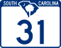 South Carolina Highway 31 marker