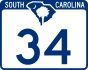South Carolina Highway 34 marker