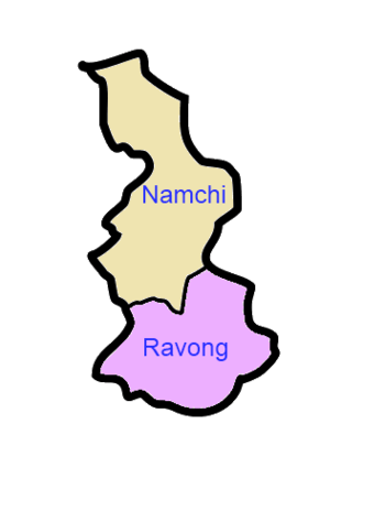 A clickable map of South Sikkim exhibiting its two subdivisions.
