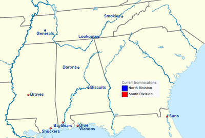 Map of current Southern League teams