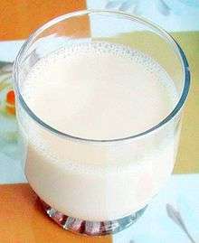 A glass of rice milk seen from above