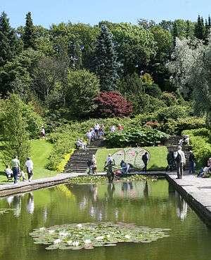 The mirror pond at the entrance of Gothenburg Botanical Garden