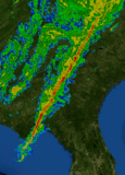 Radar image of a line of strong storms