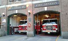 St. Johnsbury Fire Station with two fire engines