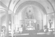 Interior view in 1933 with Romanesque vault and painted apse