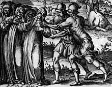 Illustration of warriors pursuing mutilated nuns