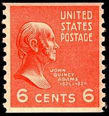 Historical 8-cent stamp with John Quincy Adams’s profile.