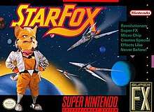 An anthropomorphic fox stands in front of an outer space scene, where space ships are seen approaching a planet.
