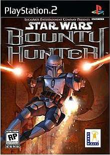 Promotional North American PS2 cover art of Jango Fett in Bounty Hunter