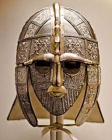 Colour photograph of the Royal Armouries replica of the Sutton Hoo helmet