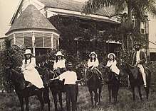 Photo of Sir Sydney and his four daughters on horseback in Jamaica in 1903