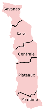 A clickable map of Togo exhibiting its five regions.