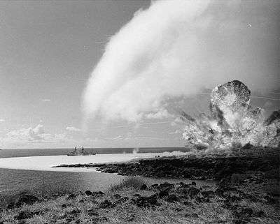 Operation "Sailor Hat", 1965. The detonation of the 500-ton TNT explosive charge for test shot "Bravo", first of a series of three test explosions on the southwestern tip of Kahoʻolawe Island, Hawaii, February 6, 1965.