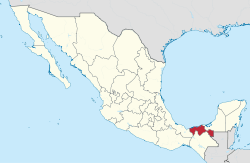 Map of Mexico with Tabasco highlighted