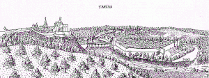 Drawing from 1612 depicting the town of Tartas