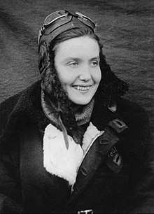 Photograph of Tatyana Makarova wearing a heavy coat and aviator's hat, the attire worn on night bombing missions