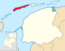 Highlighted position of Terschelling in a municipal map of Friesland