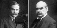 portraits of two white men of mature years, one with a full head of dark hair, one bald, both with moustaches