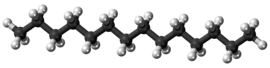 Ball-and-stick model of the tetradecane molecule