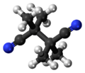 Ball-and-stick model of the tetramethylsuccinonitrile molecule