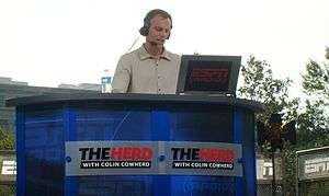 Colin Cowherd during a live broadcast of his radio program on the campus of The University of Iowa in 2010.