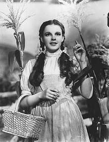 A black and white still of Judy Garland from The Wizard of Oz