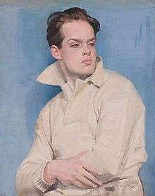 A painting of the sculptor, Maurice Lambert, by his father. Lambert is depicted as a young athlete in sporting attire.