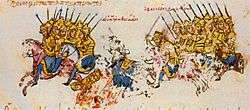 Battle scene with two groups of cavalry