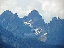 A photo of Mickey's Spire and Thompson Peak