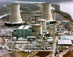 The Three Mile Island nuclear power plant on Three Mile Island, circa 1979