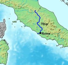 Map showing the course of the Tiber river