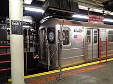 A R62A subway car in shuttle service at Times Square