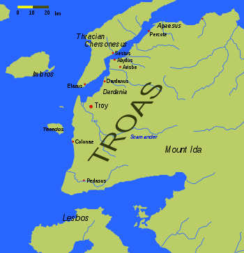 Map of Tenedos, a small island next to Troy and the larger Lesbos