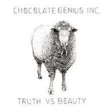 The album cover for Truth vs. Beauty consists of a sheep eating a man, illustrated in black and white.