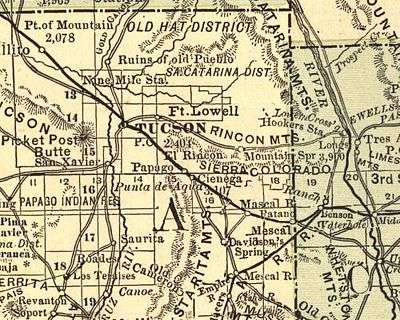 Papago Station, the site of the Esmond train wreck, on the rail line southwest of Tucson on this 1883 map.