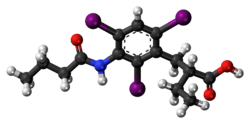 Ball-and-stick model of the tyropanoic acid molecule