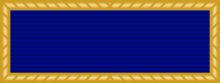 A blue military ribbon with a gold border.