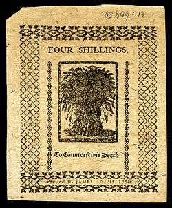 Delaware colonial currency, 4 shillings, 1776 (reverse)