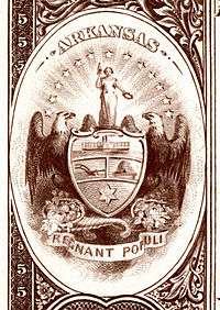 Arkansas state coat of arms from the reverse of the National Bank Note Series 1882BB