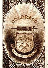 Colorado state coat of arms from the reverse of the National Bank Note Series 1882BB