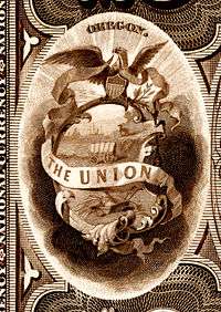 Oregon state coat of arms from the reverse of the National Bank Note Series 1882BB