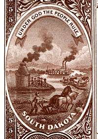 South Dakota state coat of arms from the reverse of the National Bank Note Series 1882BB